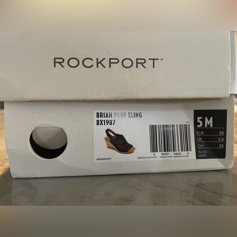 Rockport Briah Black Leather Perforated Cork Wedge Sandals Size 5 - Picture 7 of 8